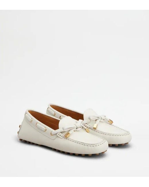 Tod's White Gommino Bow Detail Flat Shoes