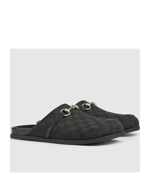 Gucci Black Horsebit Round-Toe Mules for men