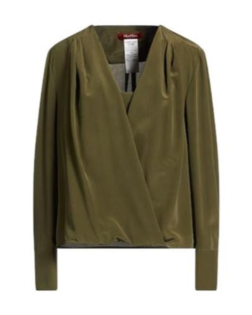 Max Mara Green Solid Color Chiffon Long-Sleeve Top