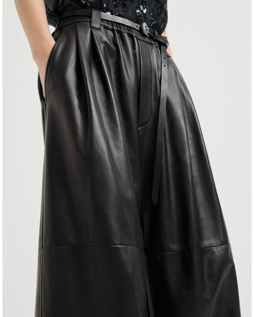 Brunello Cucinelli Black Nappa-Leather Baggy Trousers