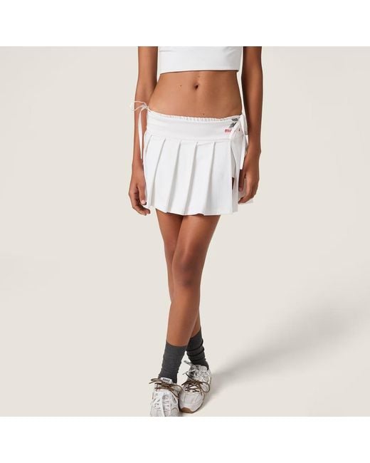 Miu Miu White Pleated Stretch Jersey Skirt