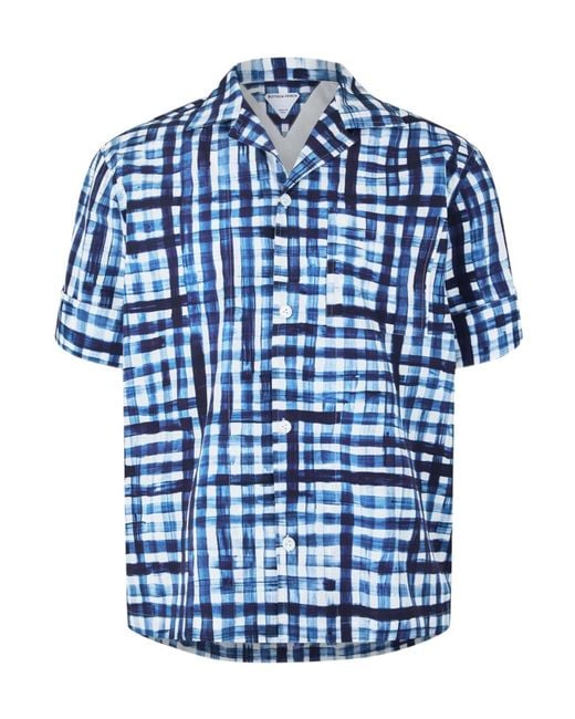 Bottega Veneta Blue Check Short-Sleeved Shirt for men