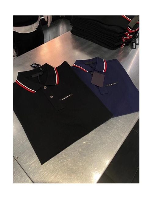 Prada Black Short Sleeve Button Polo Shirt for men