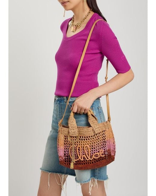 Chloé Red Handmade Raffia Bag
