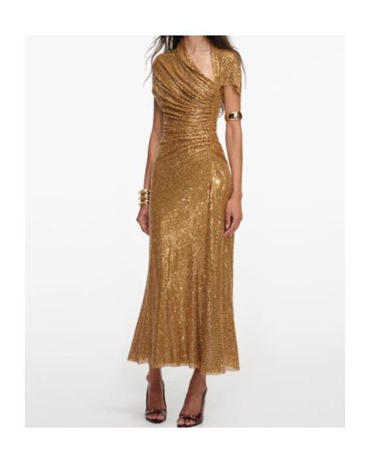 Self-Portrait Natural Rhinestoned-Embellished Midi Dress