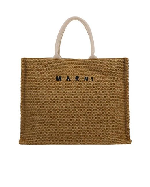 Marni Natural Logo Embroidered Woven Tote Bag for men