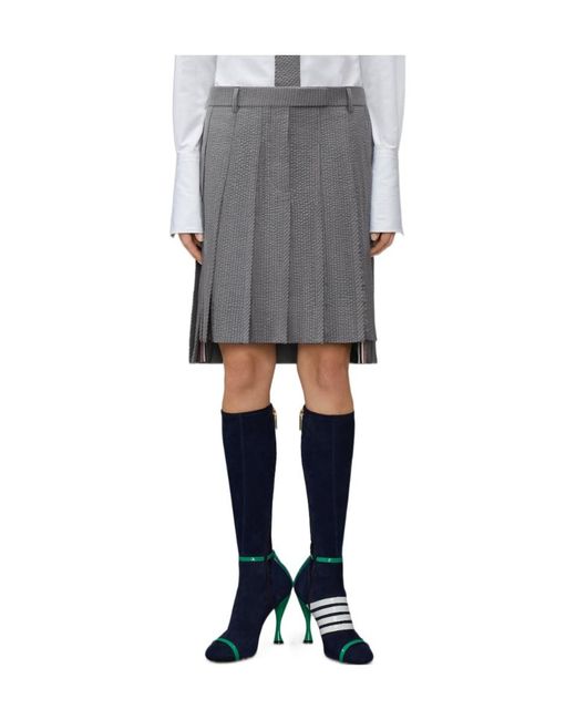 Thom Browne Gray Seersucker Pleated Mini Skirt
