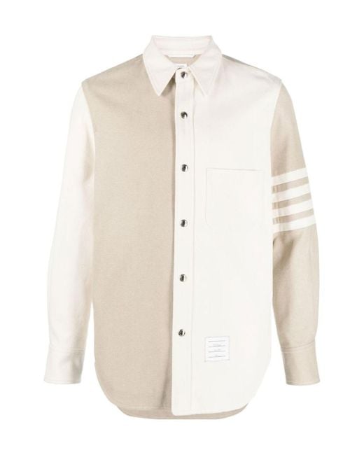 Thom Browne White Patchwork Buttoned Denim Shirt for men