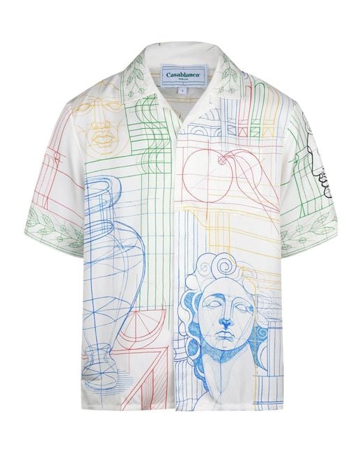 Casablanca Blue Sketchart Print Campcollar Shortsleeve Shirt for men