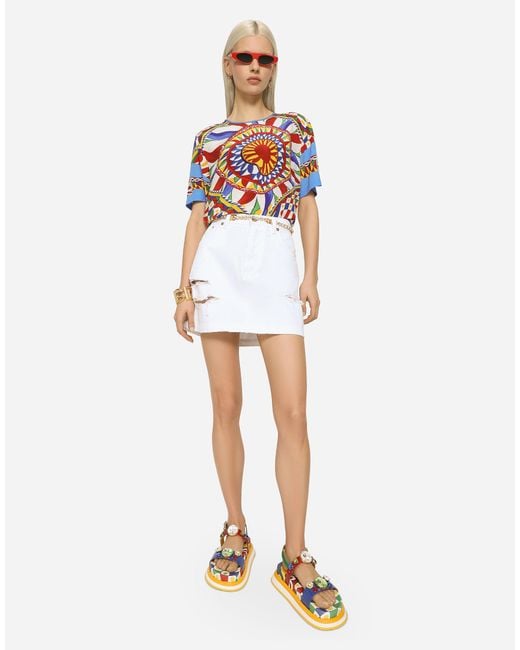 Dolce & Gabbana White Ripped Mini Denim Skirt