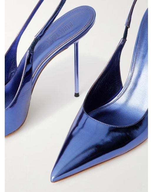 Paris Texas Blue Mirrored Leather Slingback Pumps