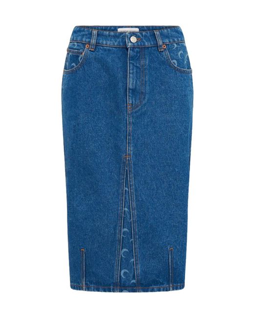 MARINE SERRE Blue Moon Laser Wash Denim Knee Length Skirt