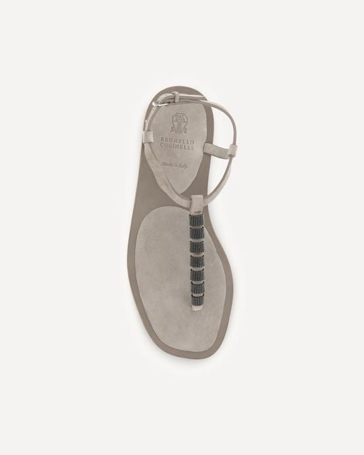 Brunello Cucinelli Brown Beaded-Strap Sandals
