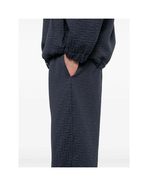 Fendi Blue Ff Monogram Straight-Leg Pants for men