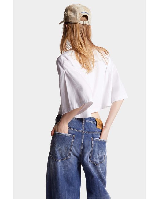 DSquared² White Cropped Oversize Fit T-Shirt