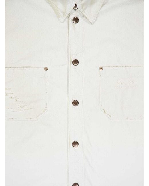Balenciaga White Dirty-Effect Workwear Overshirt for men