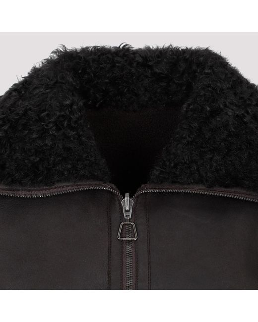 Akris Black Shearling-Collar Leather Jacket