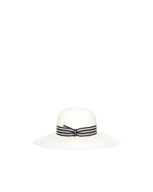 Borsalino White Striped Band Wide-Brim Hat