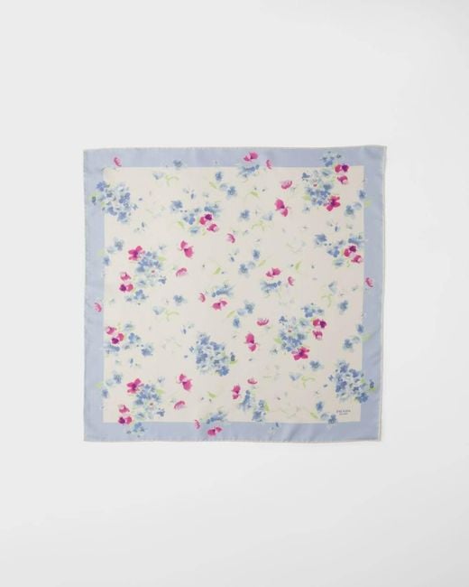 Prada Blue Printed Silk Twill Scarf, 55 X 55 Cm