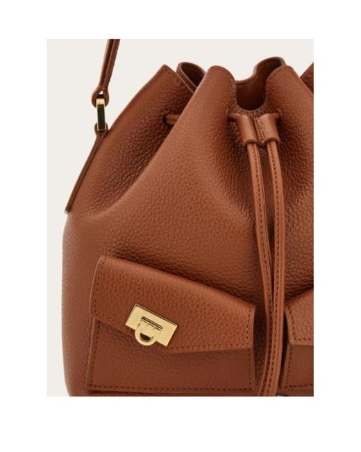 Ferragamo Brown Hug Multi-Pocket Bucket Bag