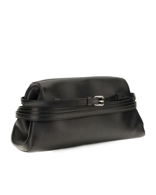 Moschino Black Buckle-Detail Leather Clutch Bag