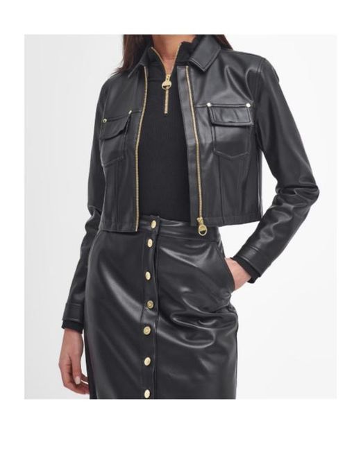 Barbour Black Aria Faux-Leather Jacket