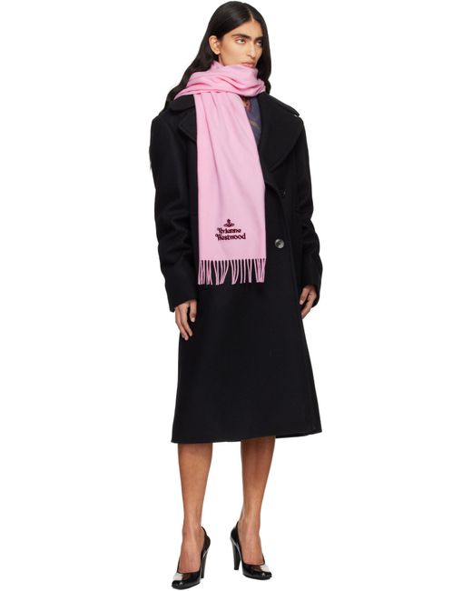 Vivienne Westwood Pink Logo Embroidered Fringed Scarf