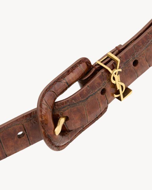 Saint Laurent White Cassandre Covered U Buckle Thin Belt