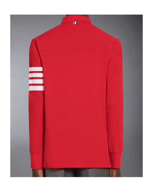 Thom Browne Red Bar Long-Sleeve Polo Shirt for men