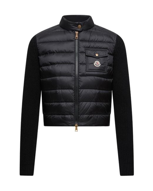 Moncler Black Padded Wool Zip-Up Cardigan