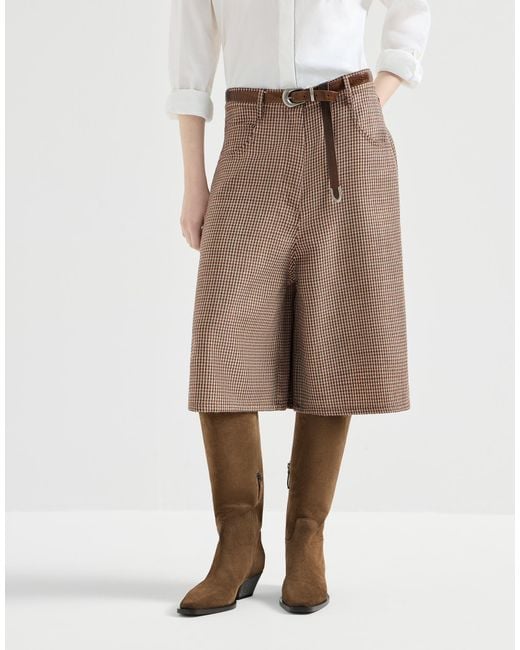 Brunello Cucinelli Brown Monili Houndstooth Wool Shorts