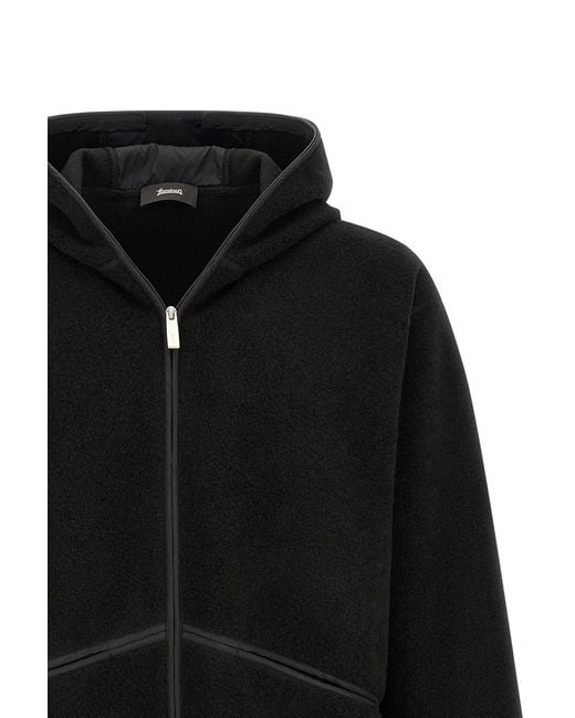 Herno Black Laminar Textured Zip Hooded Jacket for men