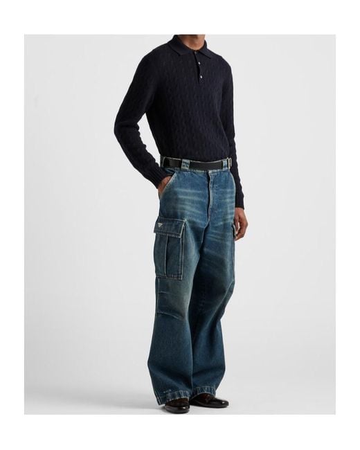 Prada Blue Cashmere Polo Shirt for men