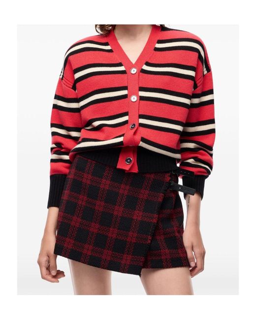 Pinko Red Striped Button-Up Cardigan
