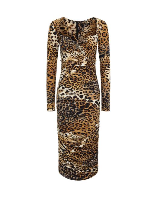 Roberto Cavalli Natural Jaguar Skin Printed Dress