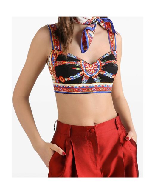 Dolce & Gabbana Red Carretto-Print Charmeuse Top