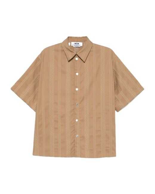 MSGM Natural Embroidered Striped Shirt for men