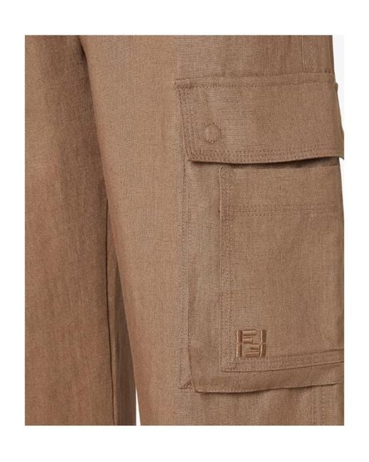 Fendi Brown Logo Embroidered Straight-Cut Cargo Trousers for men