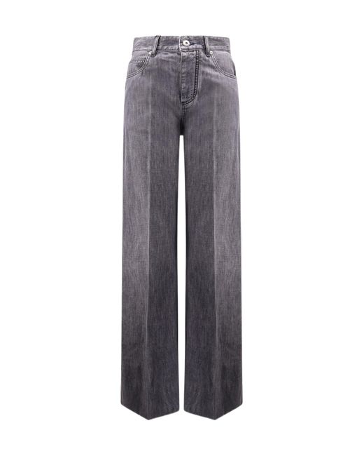 Bottega Veneta Gray Logo Patch Washed Palazzo Denim Jeans