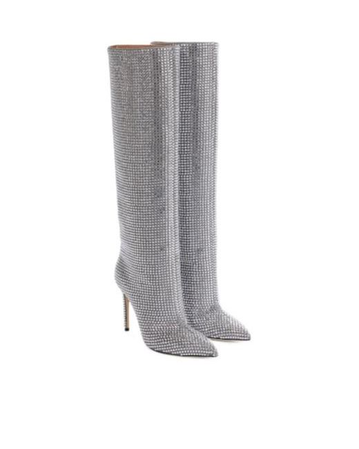 Paris Texas Gray Embellished Suede Knee-High Boots