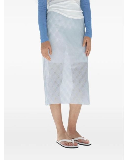 Auralee Blue Plaid Midi Skirt