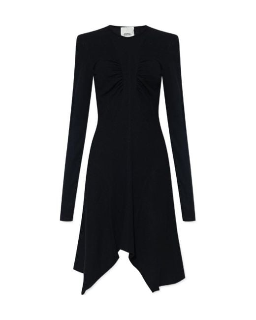 Isabel Marant Black Devane Gathered Asymmetric Knitted Dress