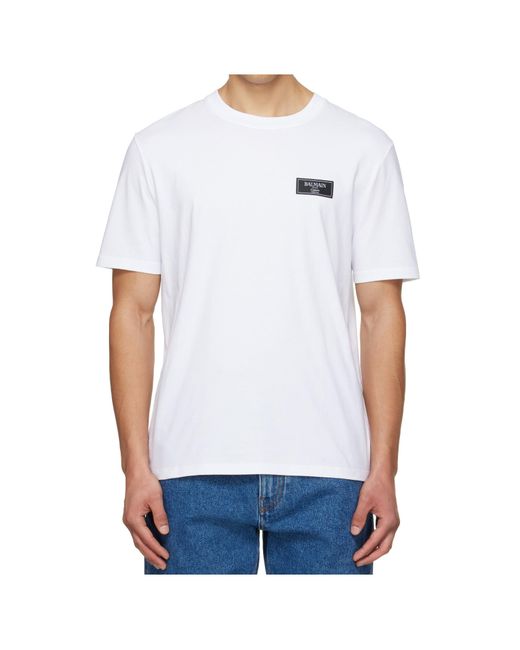 Balmain White Logo Motif Crewneck T-Shirt for men