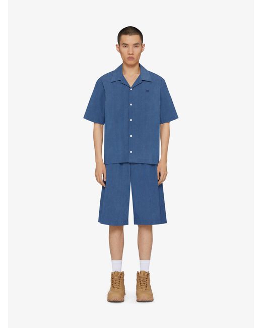 Givenchy Blue Logo Embroidered Short-Sleeve Shirt for men
