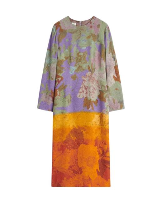 Dries Van Noten Multicolor Round-Collar Long-Sleeved Dress