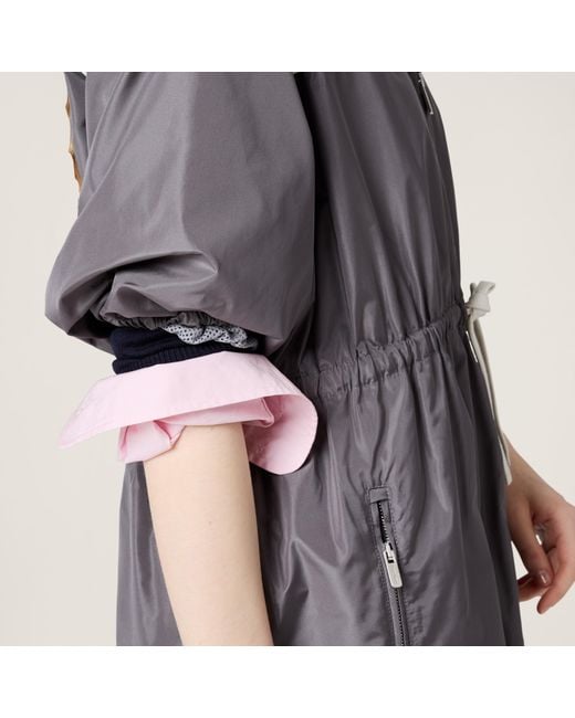 Miu Miu Gray Short-Sleeved Drawstring Zip-Up Dress