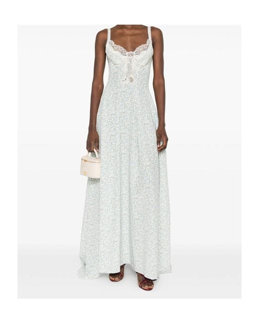 Ermanno Scervino White Lace-Trim Floral Maxi Dress