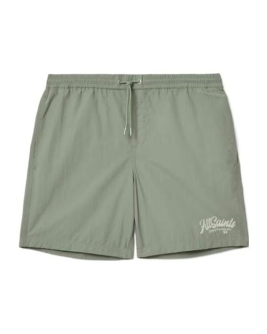AllSaints Green Odyssey Slim Fit Swim Shorts for men
