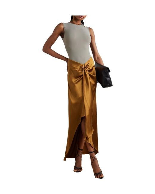 Galvan Natural Asymmetric Satin Maxi Skirt