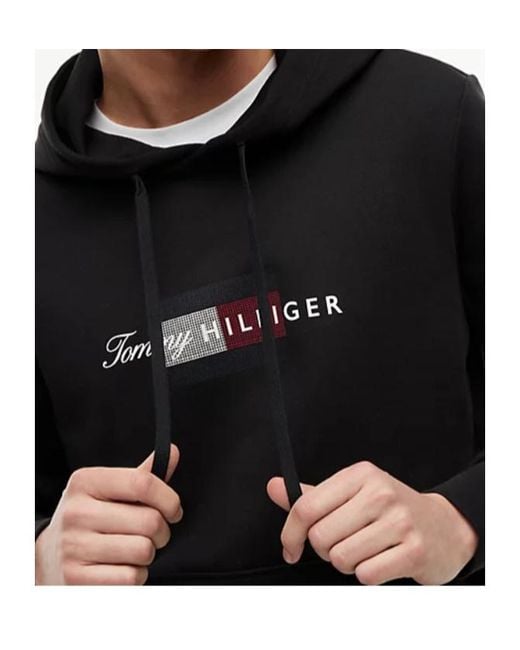 Tommy Hilfiger Black Logo-Print Drawstring Hoodie for men